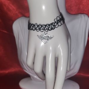 Angel wing heart charm bracelet, 90s style charm bracelet